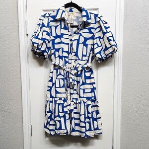 Jessica Simpson Blue/White Print Mini Dress, Size S